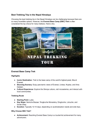 Best Trekking Trip in the Nepal Himalaya