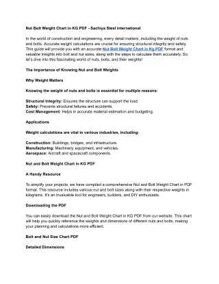 Nut Bolt Weight Chart in KG PDF - Sachiya Steel international