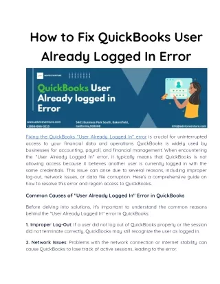 How to Fix QuickBooks User Already Logged In Error