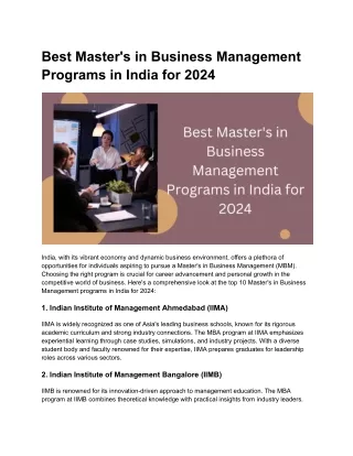 Best Master's in Business Management Programs in India for 2024