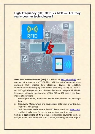 High Frequency (HF) RFID vs NFC — Are they really counter technologies?