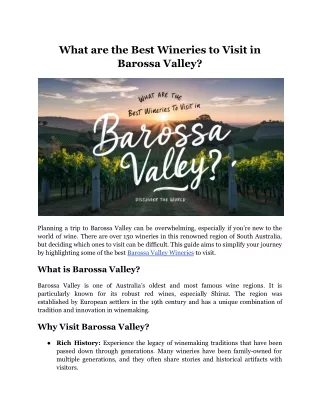 What are the Best Wineries to Visit in Barossa Valley