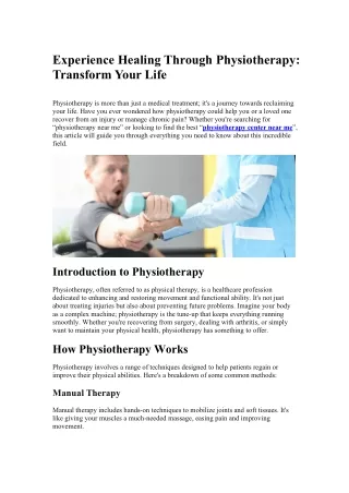 Experience Healing Through Physiotherapy Transform Your Life