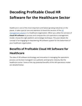 Decoding Profitable Cloud HR Software for the Healthcare Sector