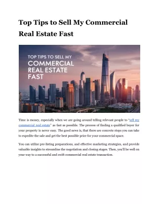 Top Tips to Sell My Commercial Real Estate Fast