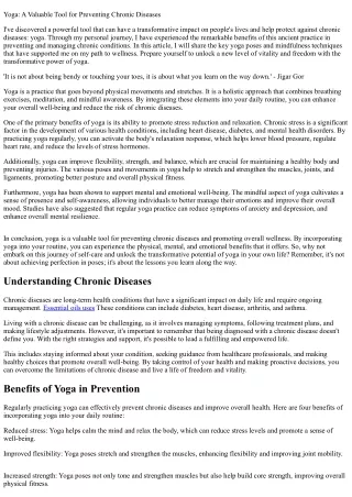 Yoga: A Powerful Tool in Chronic Disease Prevention