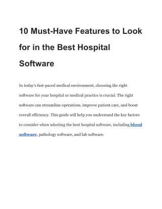 10 Must-Have Features to Look for in the Best Hospital Software