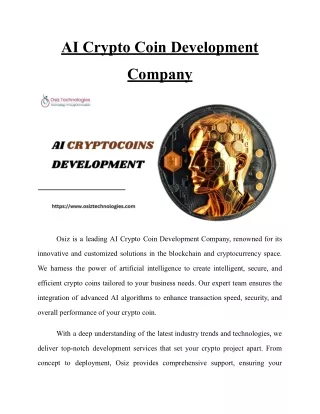 AI Crypto Coin Development Company - Osiz Technologies