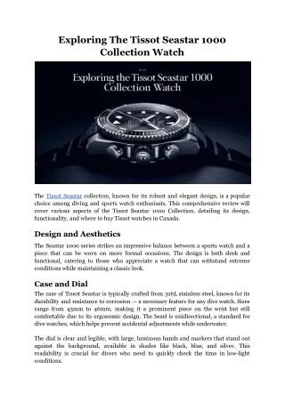 Exploring The Tissot Seastar 1000 Collection Watch