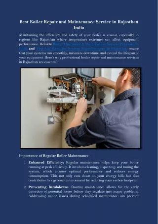 Best Boiler Repair and Maintenance Service in Rajasthan India