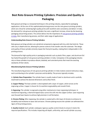 Best Roto Gravure Printing Cylinders: Precision and Quality in Packaging