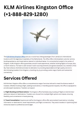 KLM Airlines Kingston Office ( 1-888-829-1280)