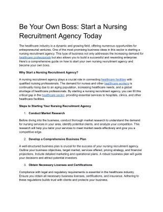 Be Your Own Boss_ Start a Nursing Recruitment Agency Today
