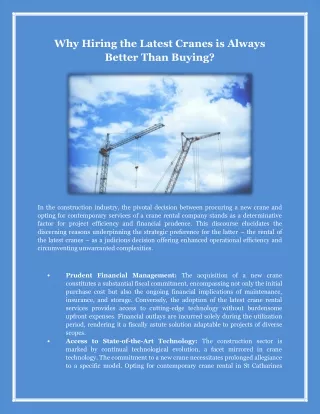 Why Hiring the Latest Cranes is Always Better Than Buying?