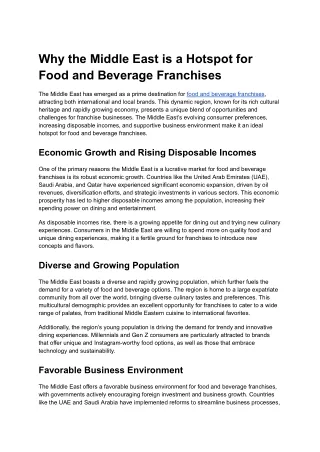 Why the Middle East is a Hotspot for Food and Beverage Franchises