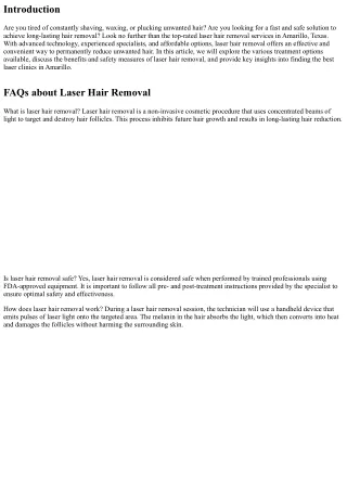 Fast and Safe Laser Hair Removal Services in Amarillo Texas