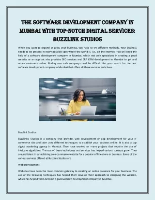 The Software Development Company in Mumbai With Top-Notch Digital Services: Buzz