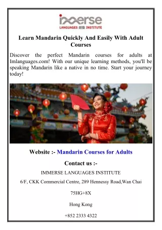 Learn Mandarin Quickly And Easily With Adult Courses