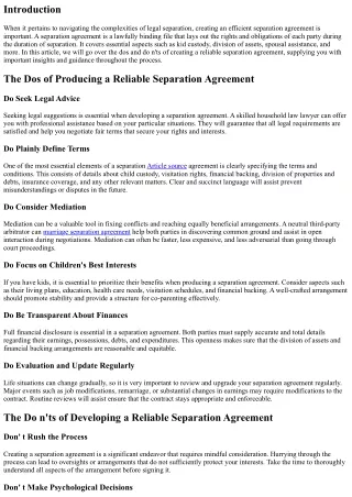 The Dos and Do n'ts of Producing an Efficient Separation Agreement