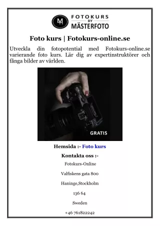 Foto kurs  Fotokurs-online.se