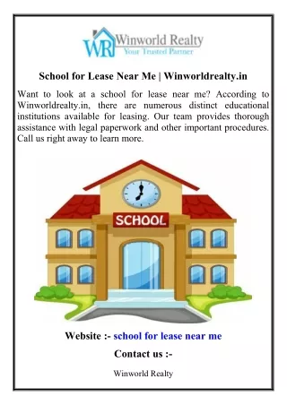 School for Lease Near Me   Winworldrealty.in