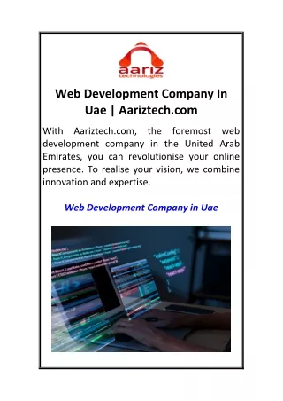 Web Development Company In Uae  Aariztech.com