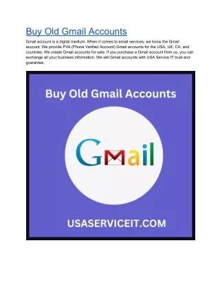 Buy Old Gmail Accounts - 100% PVA Old & Best Quality in USA Service IT