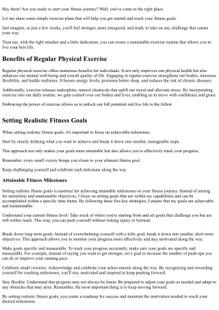 Starting Strong: Basic Exercise Plans for Beginners