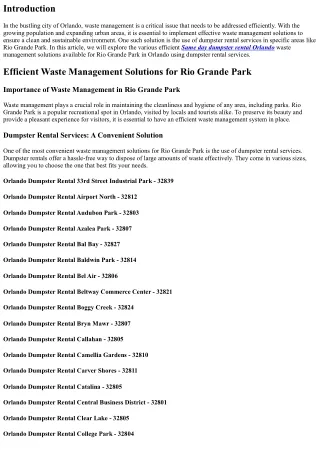 Economical Waste Management Answers for Rio Grande Park, Orlando with Dumpster R