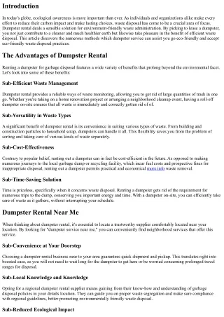 Going Environment-friendly: How Dumpster Rental Can Assist With Eco-Friendly Gar