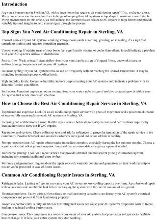 Addressing AC Repairs in Huge Residences in Sterling, VA