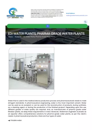 ELECTRO DE IONISATION, EDI water treatment plant manufacturer for high purity of water for pharma, IVF, power plants wat