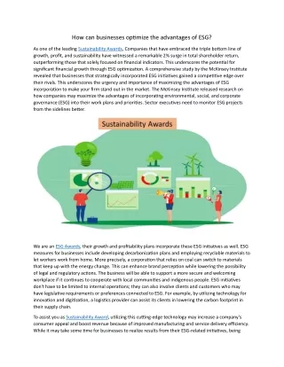 How can businesses optimize the advantages of ESG 3.7.24