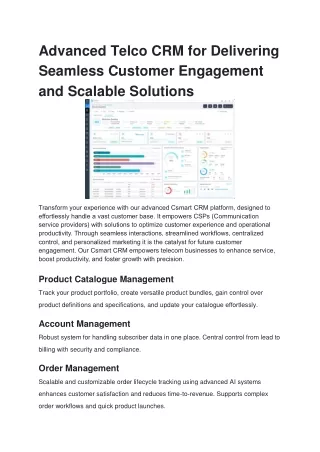 Advanced Telco CRM for Delivering Seamless Customer Engagement and Scalable Solutions