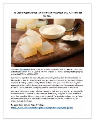 Market Opportunities in the Agar Industry: 2023-2033