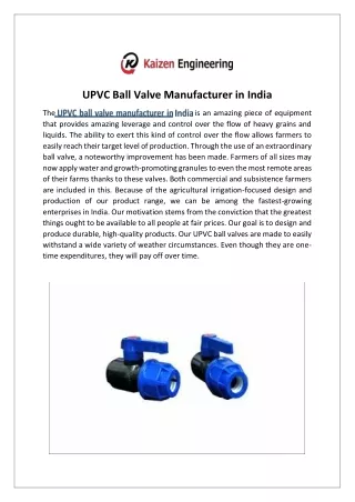 UPVC Ball Valve Manufacturer in India