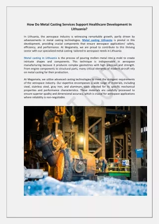 How Do Metal Casting Services Support Healthcare Development In Lithuania