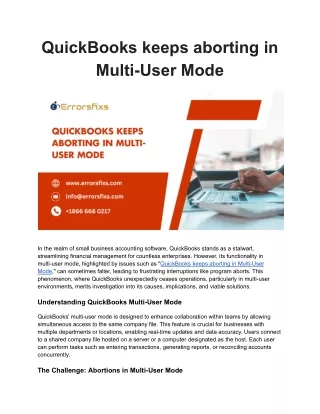 QuickBooks keeps aborting in Multi-User Mode