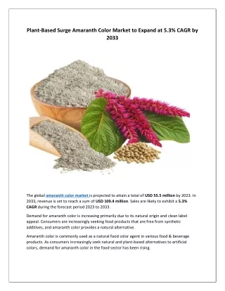 Global Amaranth Color Market: USD 55.5Millio by 2023, USD 109.4Million by 2033