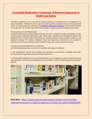 Controlled Medications Treatment - A Balanced Approach to Health and Safety