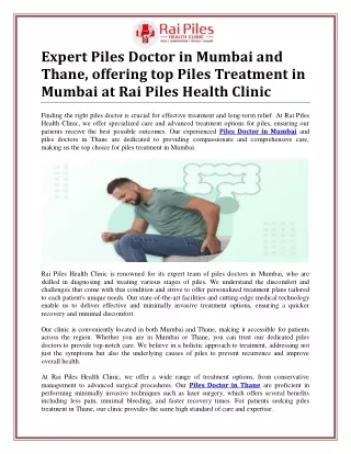 Piles Treatment in Mumbai and Thane: Finding the Right Piles Doctor