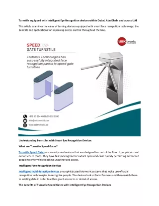 Turnstile with Intelligent Face Recognition Devices in Dubai