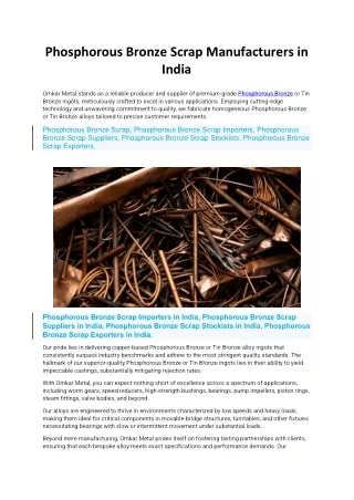 Phosphorous Bronze Scrap Manufacturers in India