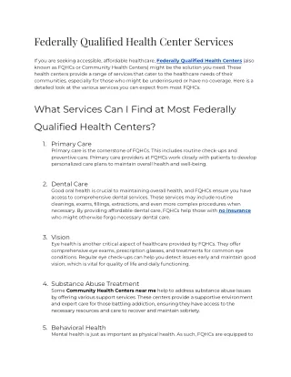 Federally Qualified Health Center Services