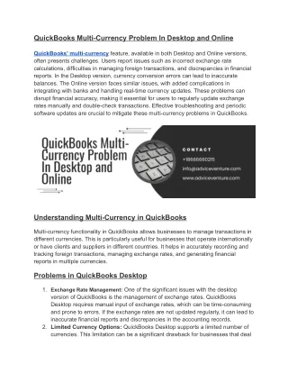 QuickBooks Multi-Currency Problem In Desktop and Online