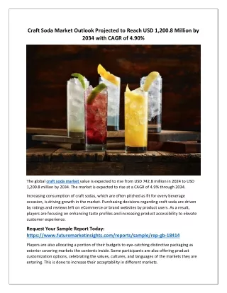 he Global Craft Soda Market's Expected Value Surge from 2024 to 2034