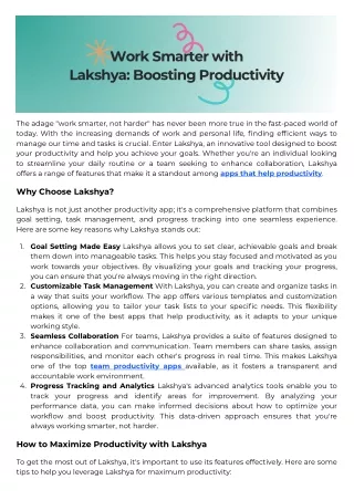 Work Smarter with  Lakshya: Boosting Productivity
