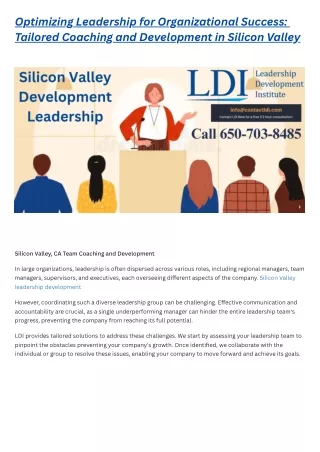 Optimizing Leadership for Organizational Success Tailored Coaching and Development in Silicon Valley