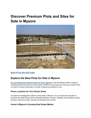 Discover Premium Plots and Sites for Sale in Mysore