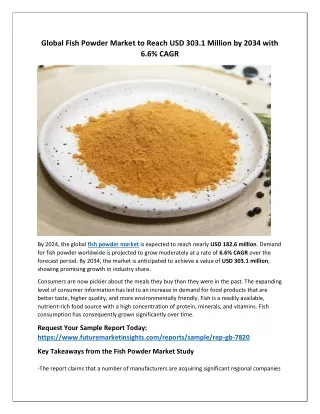 Fish Powder Market Demand Expected to Reach USD 303.1 Million by 2034
